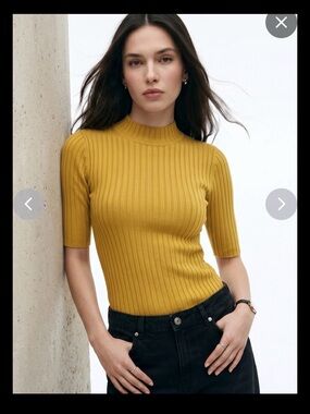 Mustard High Neck Knitted Top